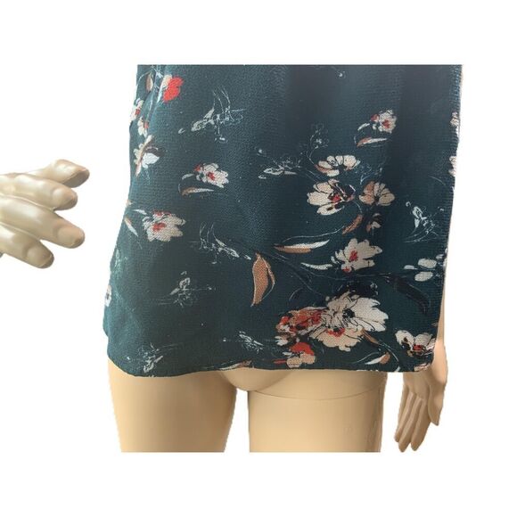 Fun 2 Fun Dark Green Floral Scoop Neck Polyester Womens Blouse Size Medium - Picture 3 of 13